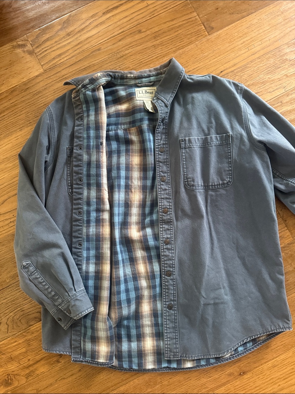 L.L. Bean Blue Men's Lightweight Shirt Jacket with Plaid Lining